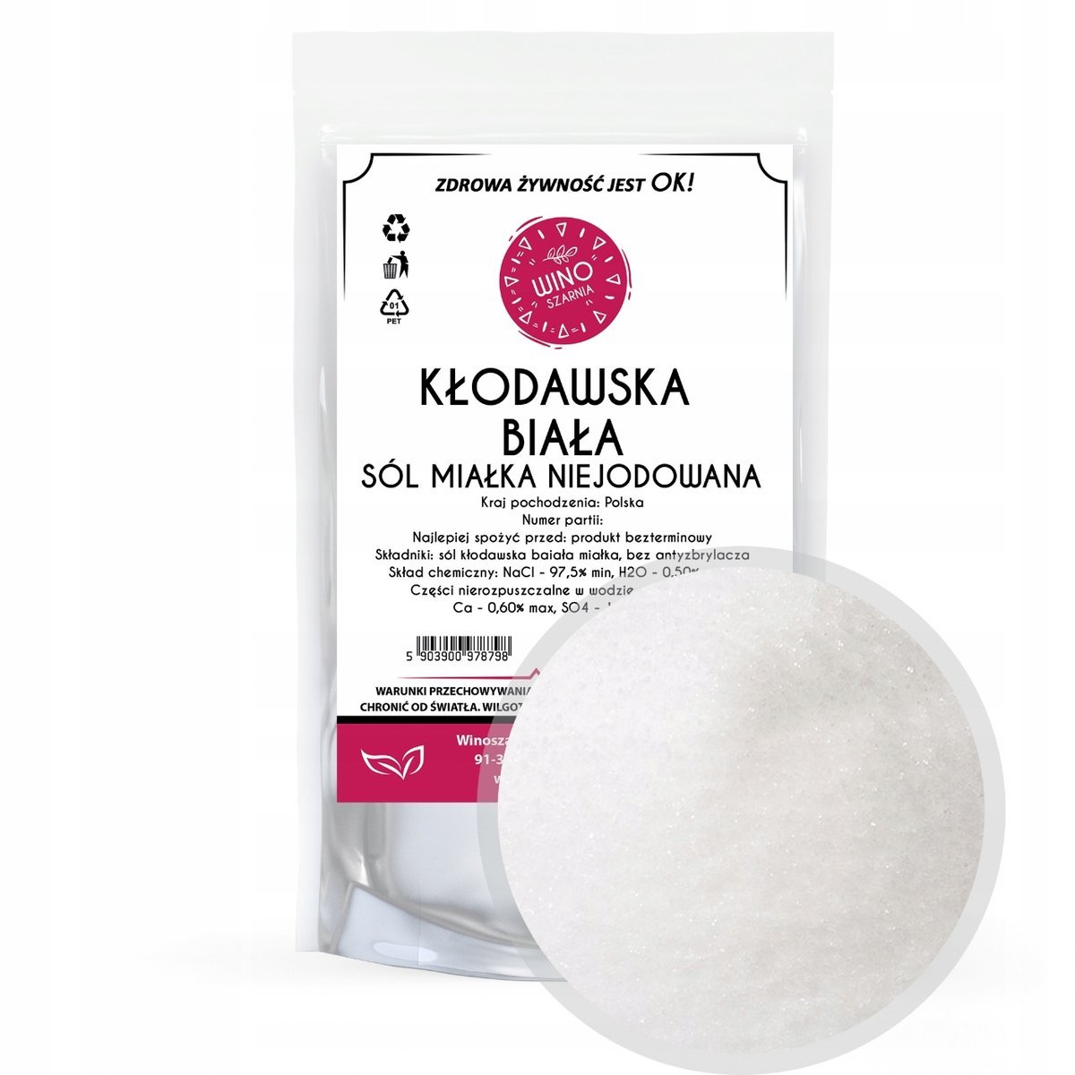 SÓL KŁODAWSKA BIAŁA Niejodowana 1KG miałka