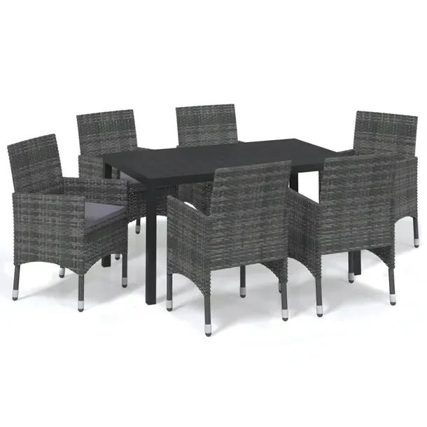 Zestaw Mebli Ogrodowych Stół 150x90x74 cm + 6 Krzeseł 53x58x84 cm Czarny
