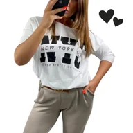 Bluzki damskie - BLUZKA LASEROWA NEW YORK Z ROZCIĘCIAMI luźna bawełna tunika 50 52 5XL 6XL - miniaturka - grafika 1