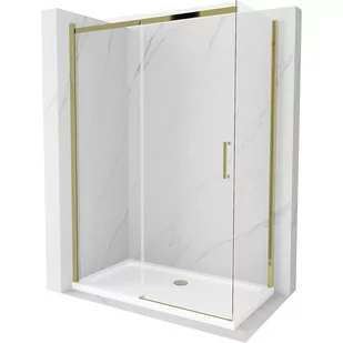 Mexen Omega kabina prysznicowa rozsuwana 140x70 cm, transparent, złota + brodzik Flat - Kabiny prysznicowe - miniaturka - grafika 1
