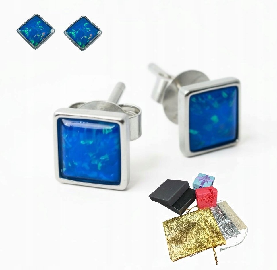 Srebrne 925 Kolczyki Niebieski Opal Wkrętki Sztyfty Na Prezent Gwiazdkę