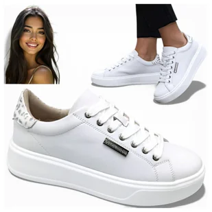 Damskie Sneakersy SKÓRZANE Platforma Sportowe Sznurowane Białe Potocki 40 - Półbuty damskie Damskie Sneakersy SKÓRZANE Platforma Sportowe Sznurowane Białe Potocki 40 - Półbuty damskie - miniaturka - grafika 1