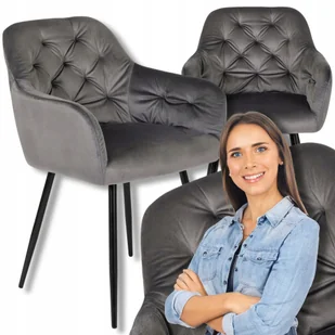 Krzesło Welurowe Szare Do Salonu Toaletki Jadalni Loft Velvet Glamour Viki - Krzesła - miniaturka - grafika 1