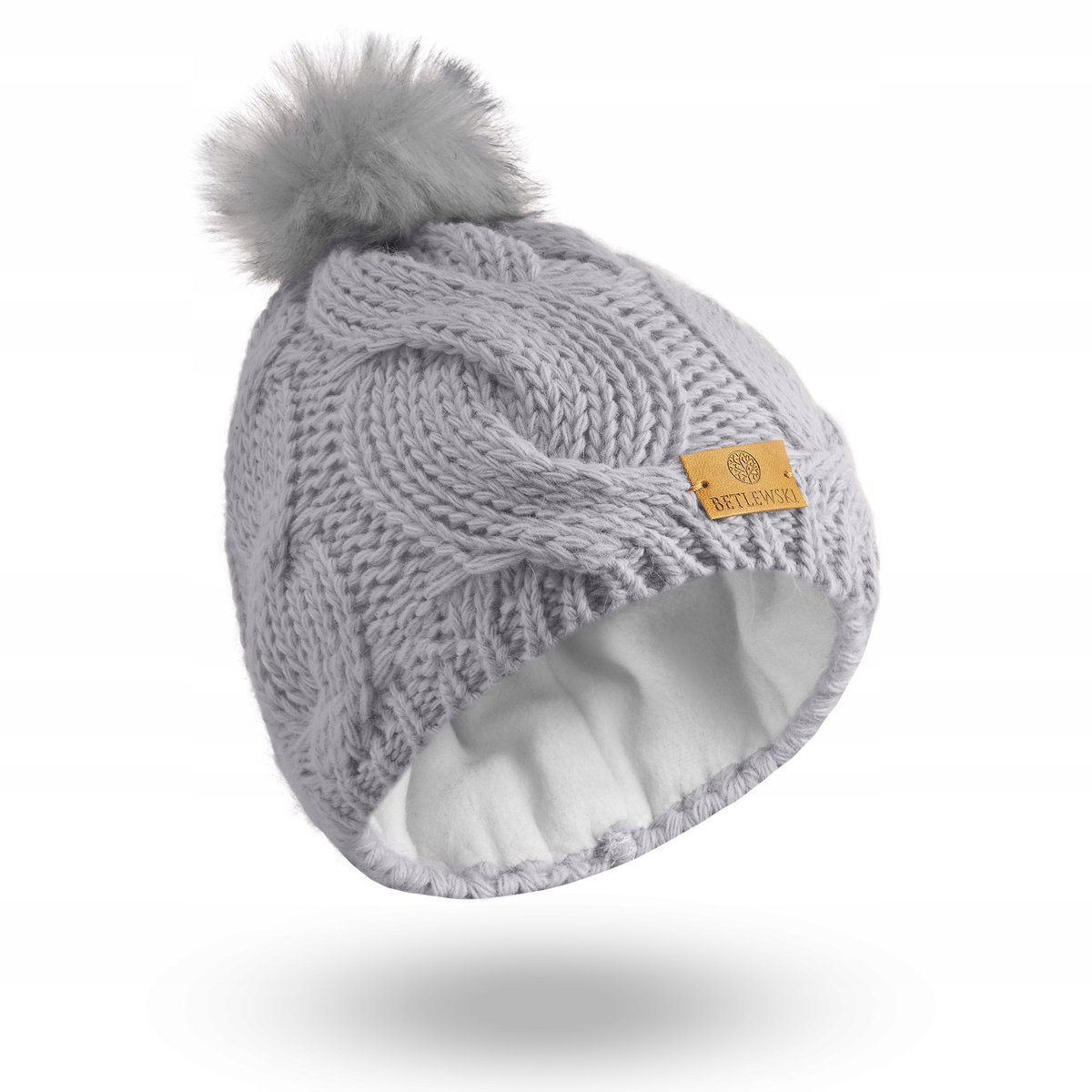 Betlewski Klasyczna czapka dla dzieci z pomponem ocieplana polarem szara