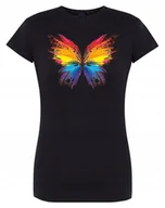 Koszulki i topy damskie - T-Shirt fajny kolorowy nadruk MOTYL r.L - miniaturka - grafika 1