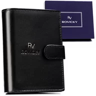 Portfele - Klasyczny zapinany portfel męski na karty i dokumenty ze skóry naturalnej ochrona kart RFID Rovicky, czarny - miniaturka - grafika 1