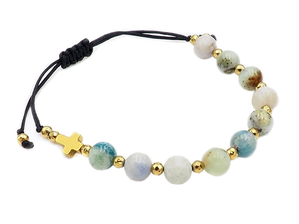 Bransoletka różaniec hackmanit hematyt regulowana krzyż