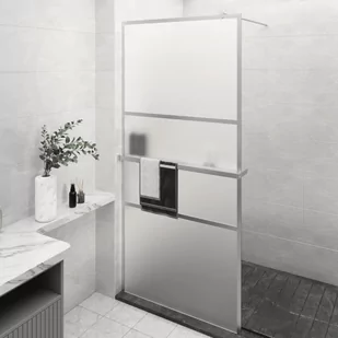 vidaXL VidaXL Ścianka prysznicowa z półką chrom, 80x195 cm, ESG i aluminium - Ścianki i drzwi prysznicowe - miniaturka - grafika 1