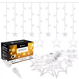 Springos Kurtyna świetlna 138 led girlanda gwiazdki, lampki wewnętrzno-zewnętrzne sople zimny biały CL4011 - Oświetlenie świąteczne - miniaturka - grafika 1