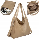 Torebki damskie - Pojemna Torebka Shopperka Damska na Ramię LUIGISANTO Format A4 Beż - miniaturka - grafika 1