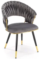 Krzesła - Krzesło welwetowe w stylu glamour popielaty + złoty - Mellifera - miniaturka - grafika 1