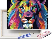 Malowanie po numerach - Malowanie po numerach Kolorowy Lew 40x50cm RAMA / beliart - miniaturka - grafika 1
