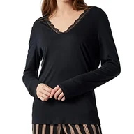 Koszulki i topy damskie - Schiesser Damska Koszulka z Długim Rękawem Listwa Guzikowa Górna Część Piżamowa, Czerwono-Brązowa, 48 - miniaturka - grafika 1