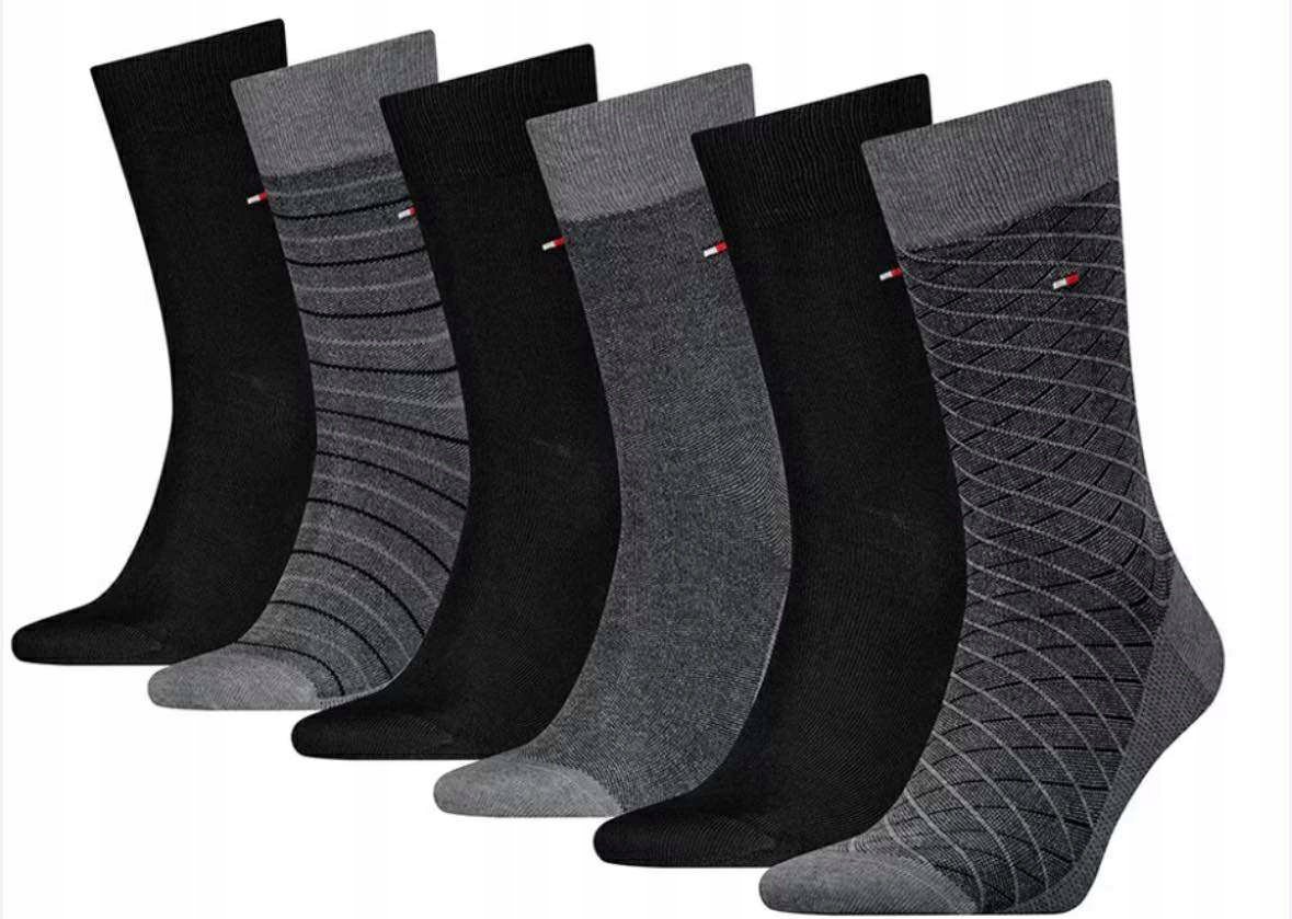 SKARPETY MĘSKIE TOMMY HILFIGER 6 PAR GIFTBOX 6 PAK PREZENT r. 39-42 GREY