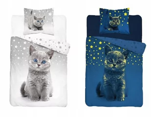 POŚCIEL bawełniana dziecięca KOT 140x200 ŚWIECĄCA - Pościel dla dzieci - miniaturka - grafika 1
