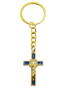 Breloki - Brelok Krzyż Benedykta Niebieski/Złoty 003Nz - miniaturka - grafika 1