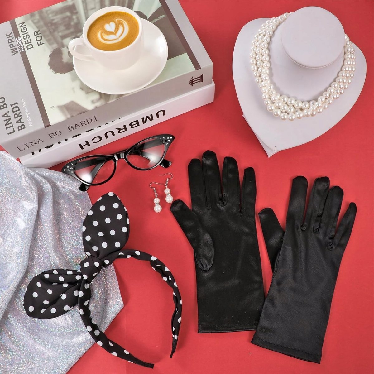 5-częściowy KOSTIUM LATA 50 STRÓJ NA HALLOWEEN DLA KOBIET VINTAGE CZARNY