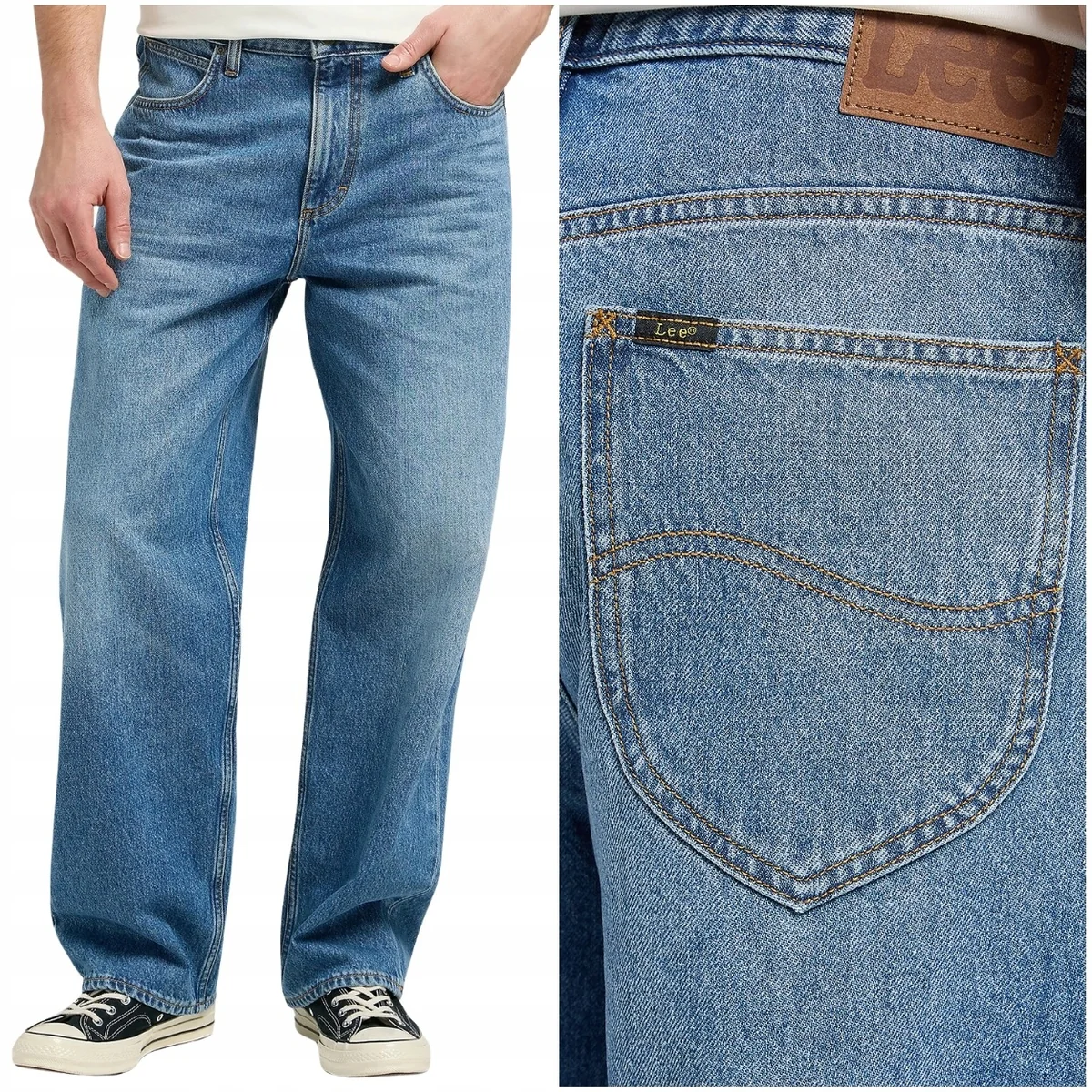 Lee Baggy Jean loose bardzo luźne spodnie jeansowe bez streczu W32 L32