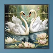 Rękodzieło - TEMU 1pc 5D Diamond Painting Kit, 15,7x15,7 cala, okrągłe diamenty akrylowe, zestaw do haftu DIY , ręcznie robiona łabędzia do wystroju domu i biura, - miniaturka - grafika 1