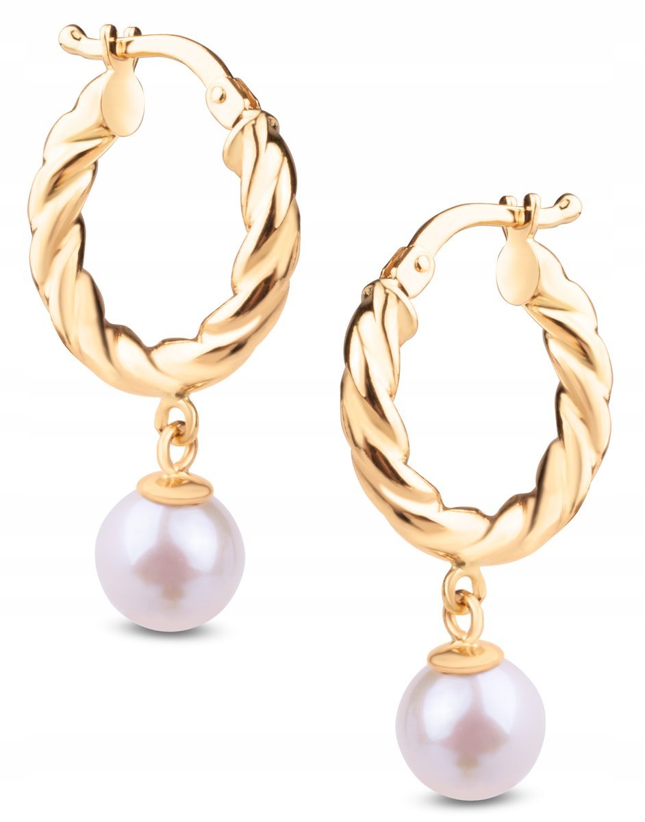 ZŁOTE KOLCZYKI SKRĘCANE KÓŁECZKA Z WISZĄCYMI PERŁAMI 14KT 585