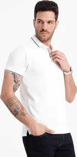 Ombre Koszulka męska polo z dzianiny pique bez guzików - biała V1 OM-POSS-0110 S - Koszulki męskie - miniaturka - grafika 1