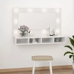 Lumarko Szafka z lustrem i LED, biała z połyskiem, 90x31,5x62 cm - Toaletki - miniaturka - grafika 1