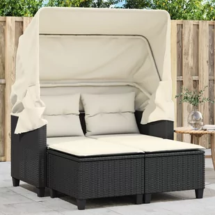 2-osobowa sofa ogrodowa z daszkiem i podnóżkami, czarna, rattan PE Lumarko! - Sofy ogrodowe - miniaturka - grafika 1