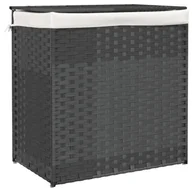 Kosze na bieliznę - vidaXL Kosz na pranie z 2 przegrodami Szary 53x35x57 cm Poli rattan - miniaturka - grafika 1