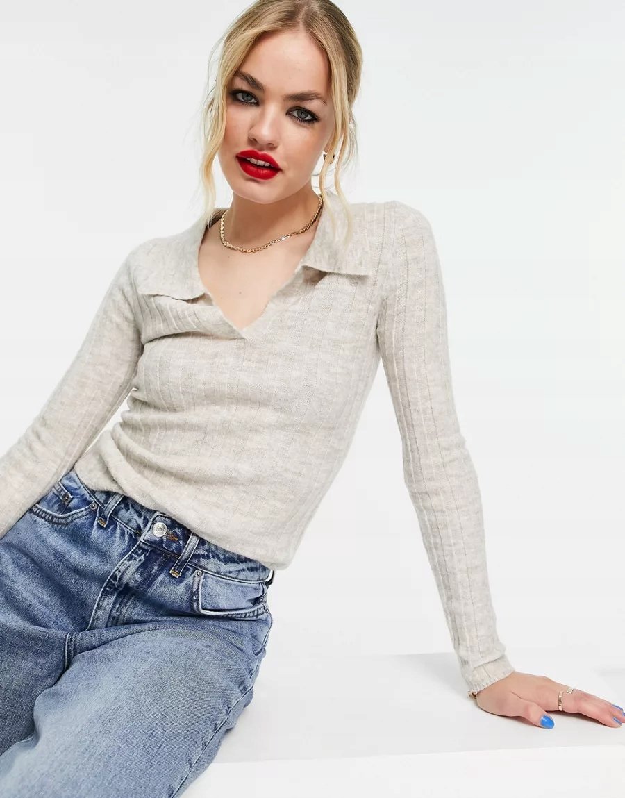 SWETER DAMSKI Z DŁUGIM RĘKAWEM BEŻOWY 40 1XMD