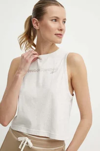 Reebok top bawełniany kolor beżowy 100075407 - Koszulki sportowe damskie - miniaturka - grafika 1