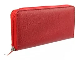 Portfel Damski Skóra Naturalna POLSKAGALANTERIA Z Solidnym Suwakiem Piórnik CZERWONY KP D10-WST - Portfele - miniaturka - grafika 1
