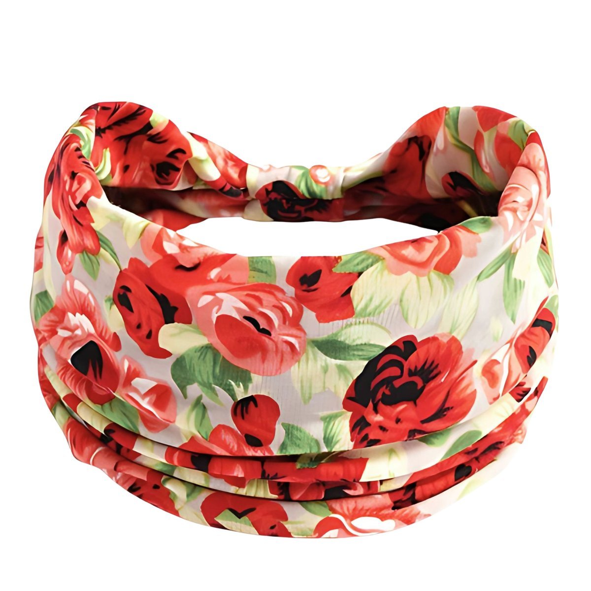 Opaska do Włosów Czerwona Turban na Głowę w Kwiaty Elastyczna MIŁA W DOTYKU