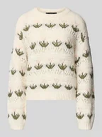 Swetry damskie - Sweter z dzianiny o kroju regular fit z ażurowym wzorem model ‘IDELLE’ - miniaturka - grafika 1