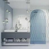 Ścianki i drzwi prysznicowe - Massi Ścianka prysznicowa WALK IN FIX niebieska 8mm półokrągła MOLIS NATURE blue oval - miniaturka - grafika 1