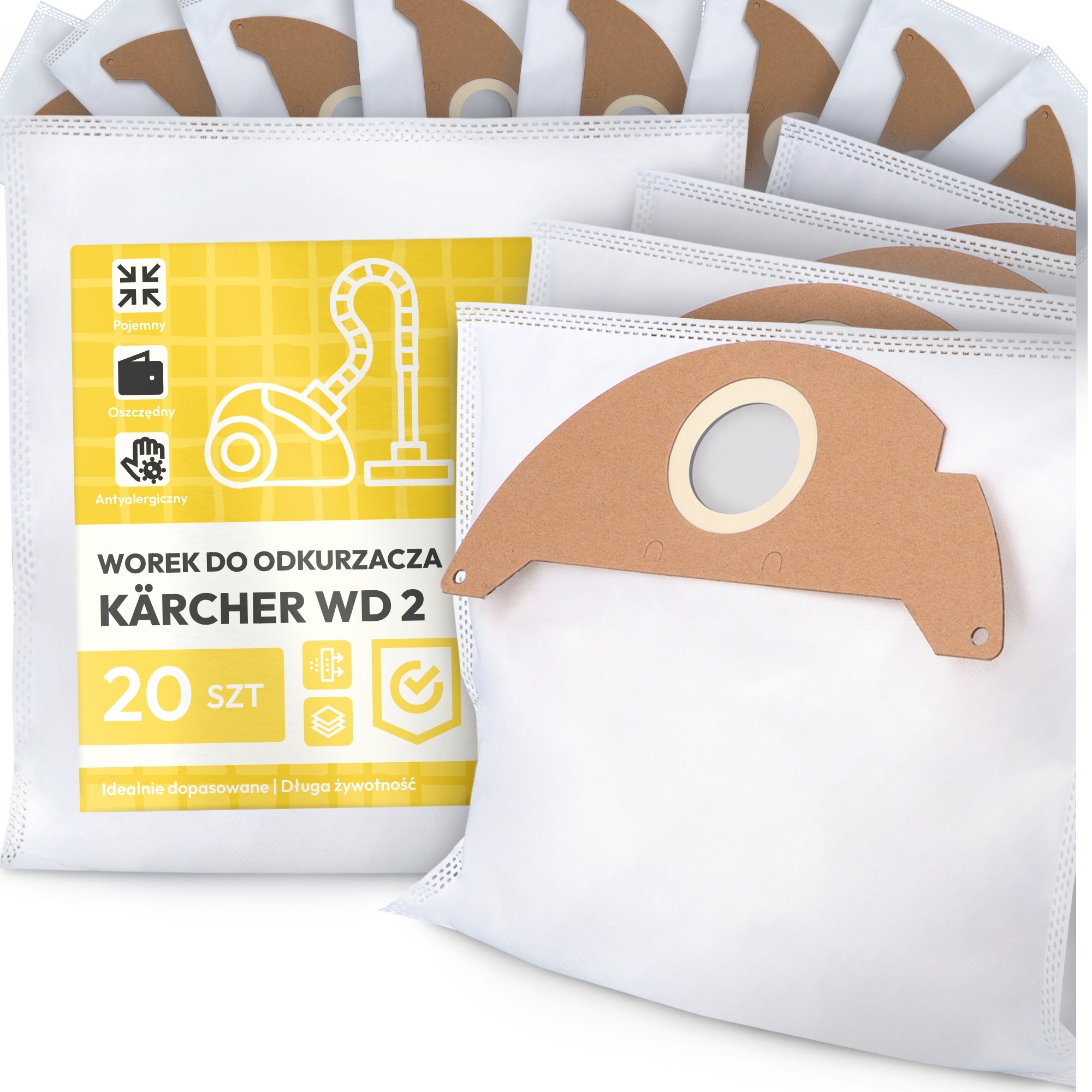 20x Worek do Odkurzacza Kärcher Wd 2 Syntetyczny Tekstylny Mocny Worki