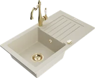 Zlewozmywaki z baterią - Mexen Pablo zlewozmywak granitowy 1-komorowy z ociekaczem i baterią kuchenną Carla, beżowy - 6510-69-670700-50 - miniaturka - grafika 1