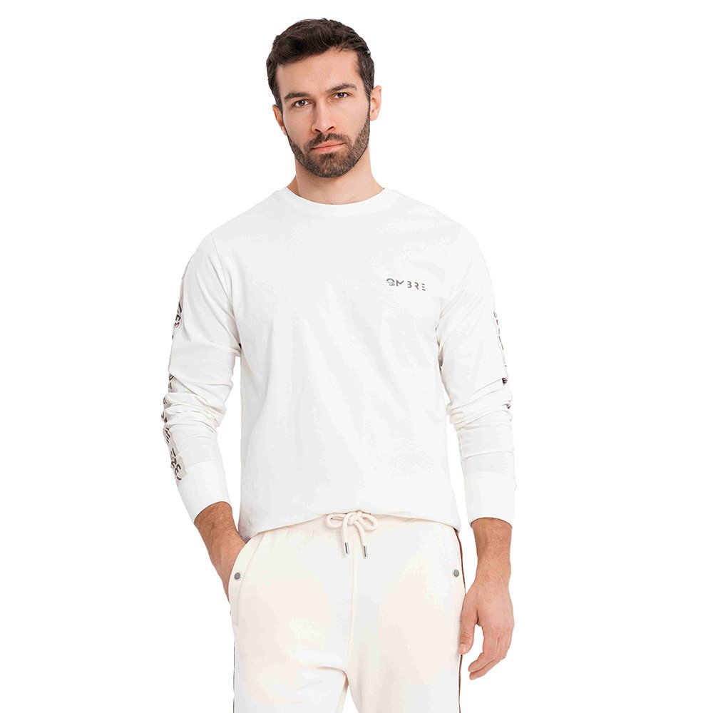 Bawełniany męski longsleeve U-neck lampasy złamana biel OM-LSCL-0127 V3 XL