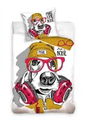 Pościel - Pościel z bawełny, biało-żółta, Pies w słuchawkach, 140x200 cm, 2-elementowa - miniaturka - grafika 1