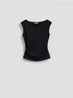 Bluzki damskie - Reserved - Bluzka z drapowaniem - granatowy - miniaturka - grafika 1