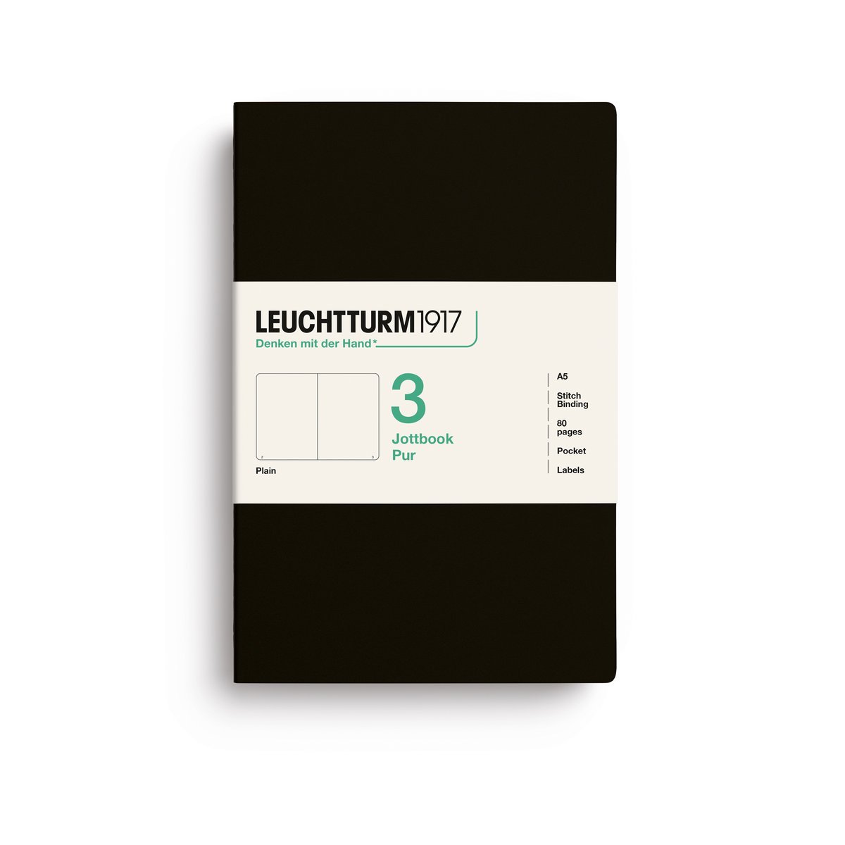 Zestaw 3 zeszytów Leuchtturm1917 Jottbook A5, gładki, czarny