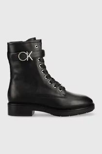 Botki damskie - Calvin Klein botki skórzane Rubber Sole Combat Boot damskie kolor czarny na płaskim obcasie - grafika 1