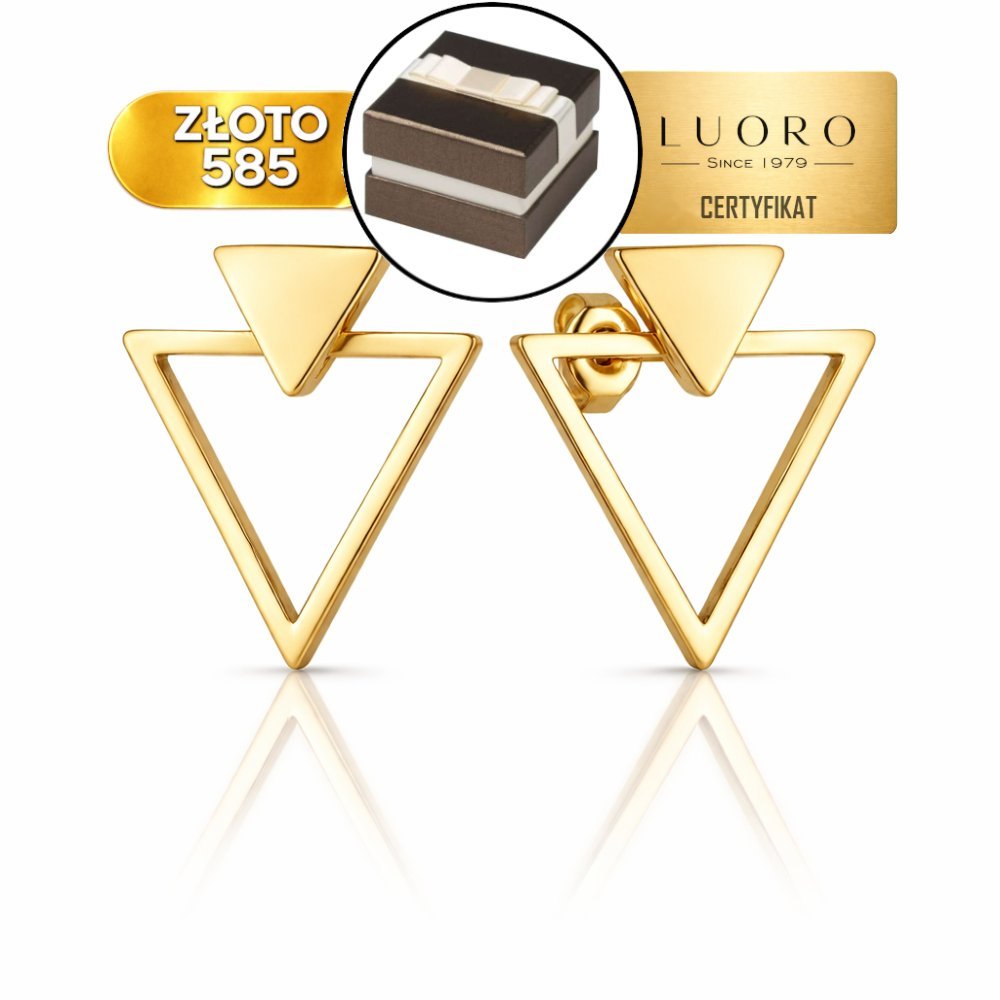 KOLCZYKI ZŁOTE 585 14K PODWÓJNE TRÓJKĄTY RUCHOME SZTYFT 20 MM