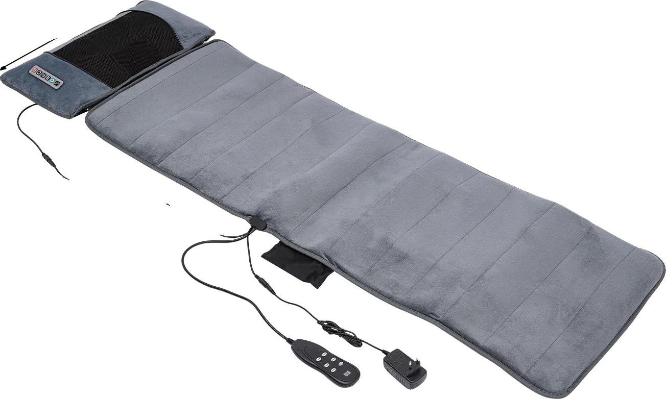 Mata masująca, zdejmowana poduszka pod kark, funkcje wibracji, szara, wtyczka UE