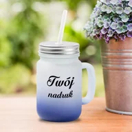 Kubki - Kubek Mason Jar z uszkiem z mrożonego szkła z granatowym dnem z Twoim nadrukiem - miniaturka - grafika 1