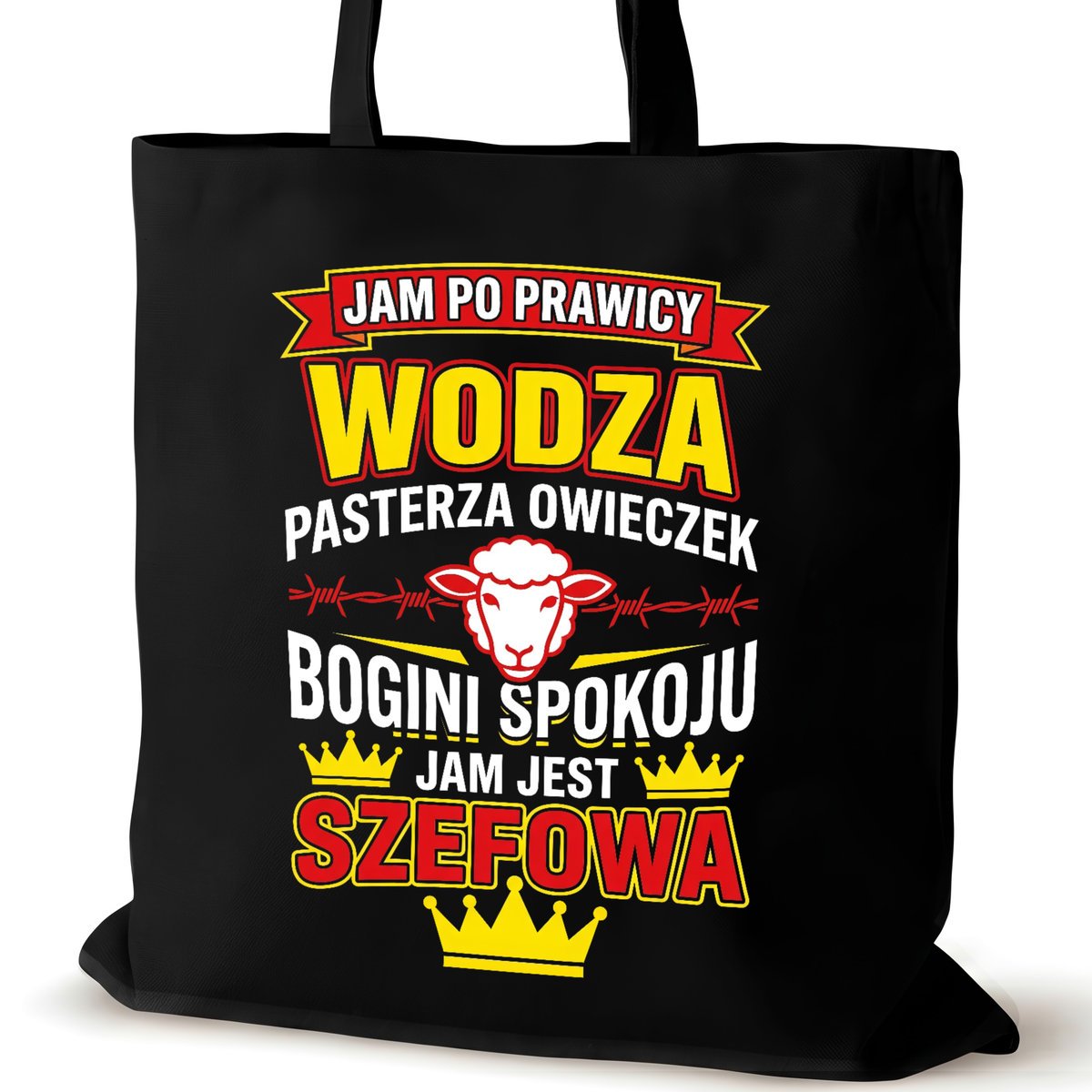Torba bawełniana szefowej czarna na ramię napisem pracy duża wódz stada