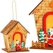 Ozdoby bożonarodzeniowe - Zawieszka świąteczna domek świecąca ozdoba choinkowa drewniana na baterię - miniaturka - grafika 1