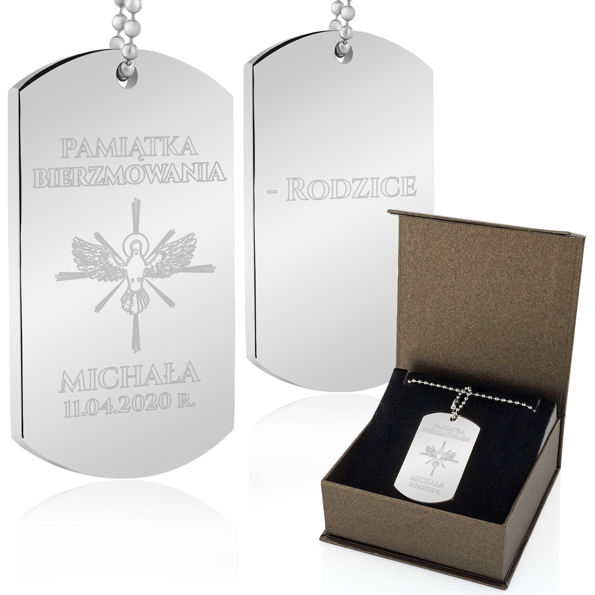 Pamiątka Bierzmowania Chłopaka Nieśmiertelnik ze Stali Szlachetnej Grawer