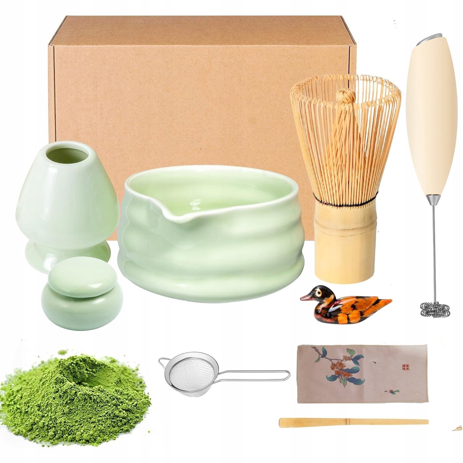Zestaw Do Herbaty Matcha 9el, Chasen, Chashaku, Miotełka, Podstawka