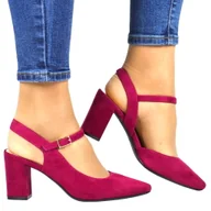 Czółenka - CZÓŁENKA BEZ PIĘTY NA SŁUPKU SERGIO LEONE SK446 FUKSJA RÓŻOWE ZAMSZOWE - miniaturka - grafika 1