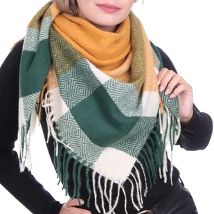 Chusta damska, szalik w kratę - przyjemna i miękka SZA-25 żółty z zielonym - Apaszki i szaliki damskie - miniaturka - grafika 1